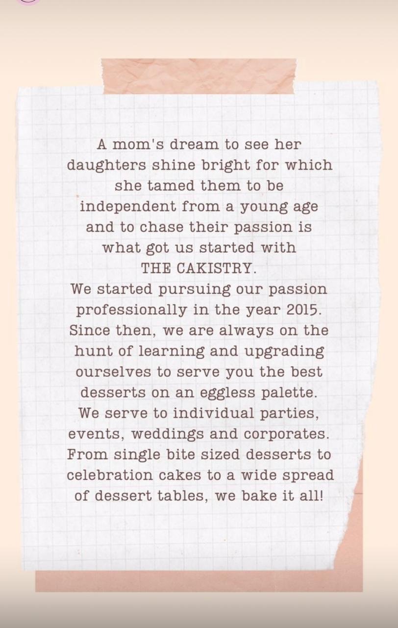 The Cakistry Story & Baking Passion